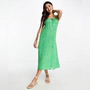 MONKI Strappy Midi Dress in Green Ditsy Floral